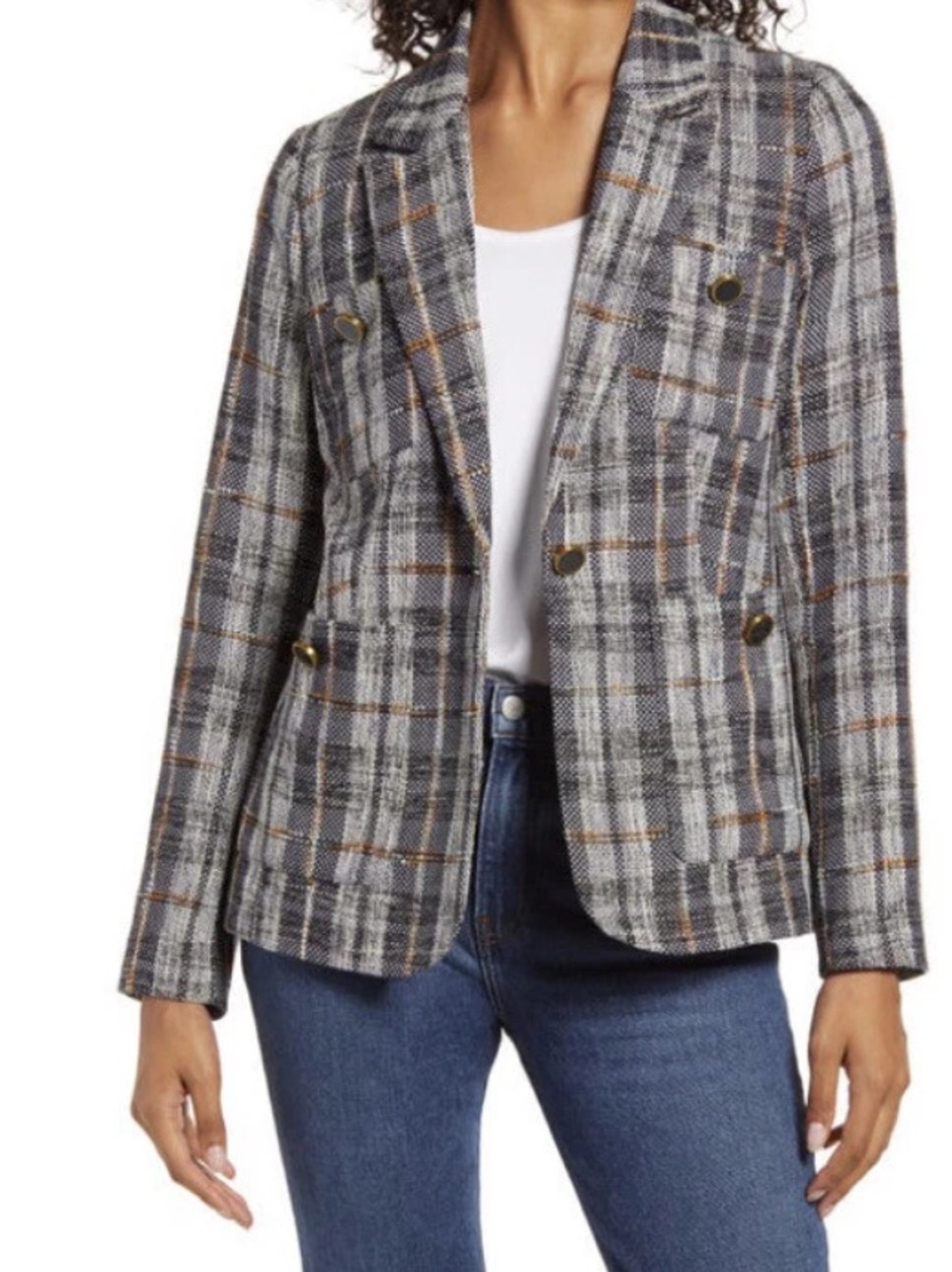 Halogen tweed plaid blazer one button sz XL